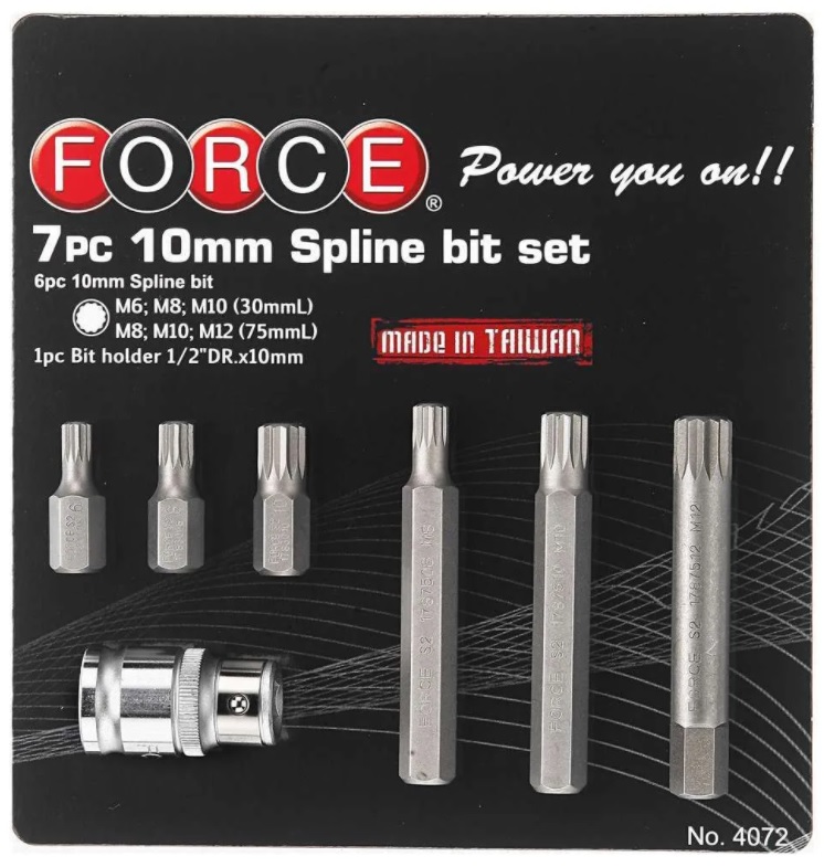 Набор бит 1/2 Force 4072 Spline (M6-M12, 7 предметов)