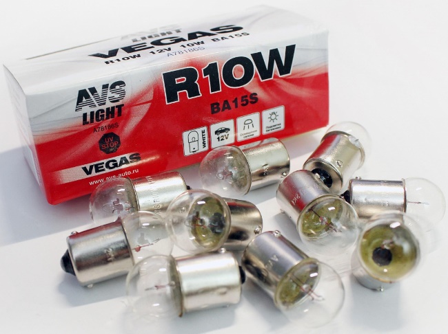 Лампа AVS Vegas R10W (BA15S) 12V, коробка 10 штук