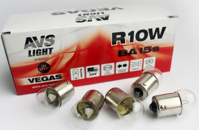 Лампа AVS Vegas R10W (BA15s) 24V, коробка 10 штук