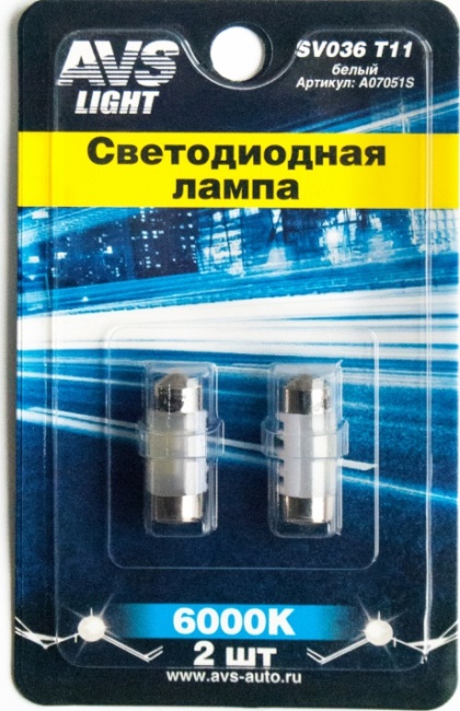 Лампа светодиодная T11 SV036 белый (SV8.5) 4SMD 2835, 28 мм блистер 2 штуки