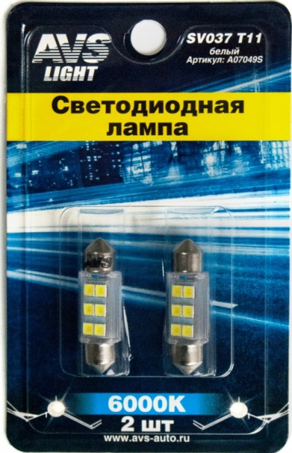 Лампа светодиодная T11 SV037 белый (SV8.5) 6SMD 2835, 36 мм блистер 2 штуки