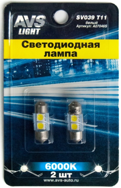 Лампа светодиодная T11 SV039 белый (SV8.5) 2SMD 5050, 28 мм блистер 2 штуки