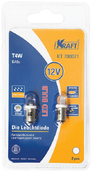 Светодиод Kraft KT 700071 t4w (ba9s) 12v white 2 шт. 