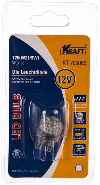 Светодиод Kraft KT 700082 t20 w21/5w (w3x16q) 12v white 1 шт. блис