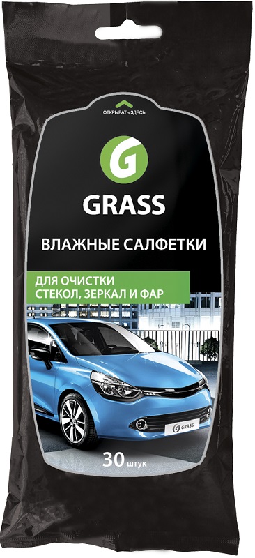 Салфетки влажные для очистки стекол, зеркал и фар Grass IT-0313