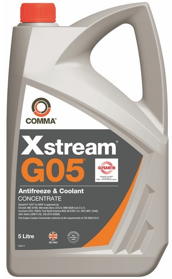 Жидкость охлаждающая Comma XHD5L Xstream G05, жёлтая, 5л