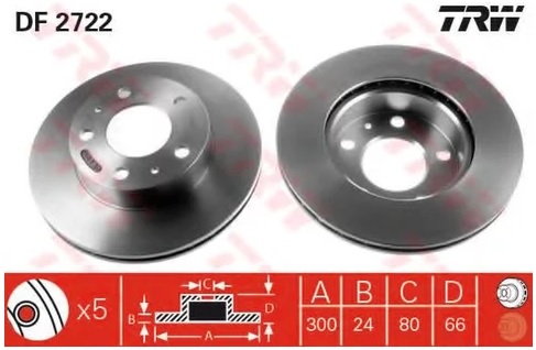 Диск тормозной передний Citroen JUMPER, Fiat DUCATO, Peugeot BOXER TRW DF 2722, D=300 мм