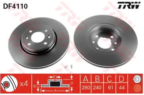 Диск тормозной передний Renault Megane TRW DF 4110, D=280 мм