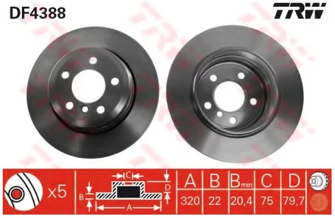 Диск тормозной задний BMW X3 (E83) TRW DF 4388, D=320 мм