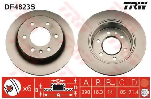 Диск тормозной задний Mercedes SPRINTER, VW CRAFTER 3035 TRW DF 4823S, D=298 мм