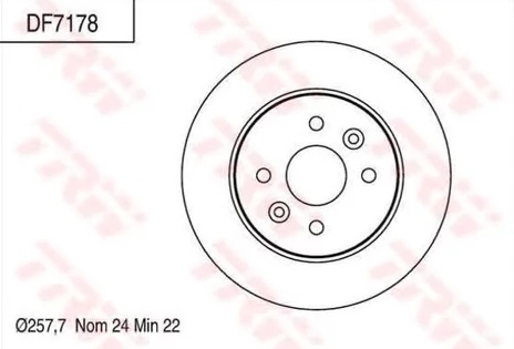 Диск тормозной передний Kia Cerato, Shuma II TRW DF 7178, D=258 мм