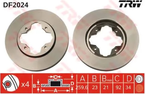 Диск тормозной передний Honda Accord TRW DF 2024, D=259 мм
