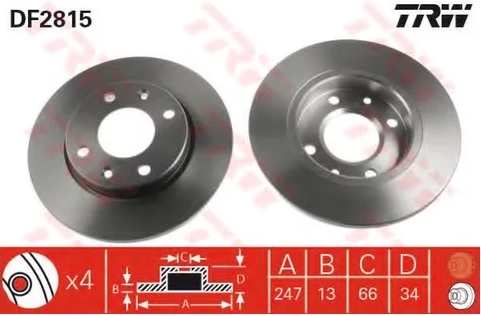 Диск тормозной передний Citroen Xsara, Peugeot 206, 306 TRW DF 2815, D=247 мм