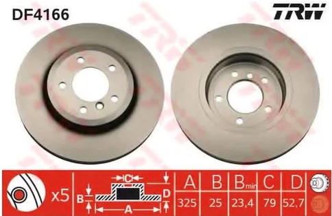 Диск тормозной передний BMW 3 TRW DF 4166, D=325 мм