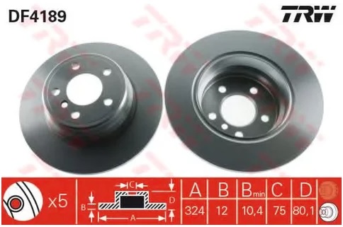 Диск тормозной задний BMW X5 TRW DF 4189, D=324 мм