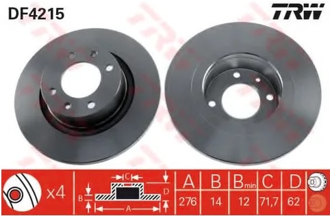 Диск тормозной задний Citroen C5 TRW DF 4215, D=276 мм