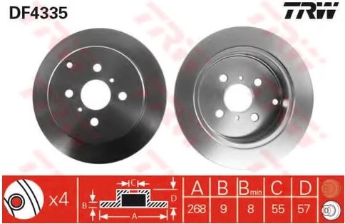 Диск тормозной задний TOYOTA COROLLA TRW DF 4335, D=268 мм