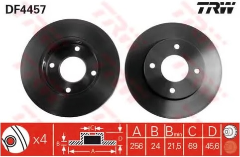 Диск тормозной передний Mitsubishi Colt TRW DF 4457, D=256 мм