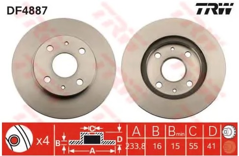 Диск тормозной передний Subaru Justy TRW DF 4887, D=234 мм