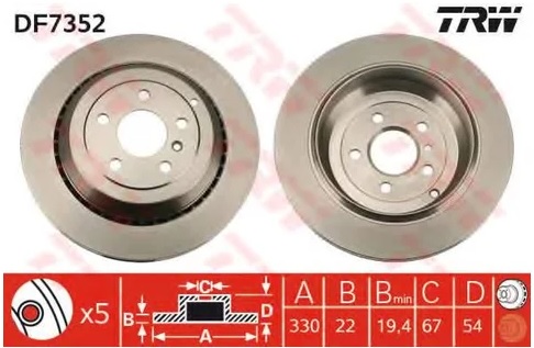 Диск тормозной задний Mercedes GL-CLASS, M-CLASS, R-CLASS TRW DF 7352, D=330 мм