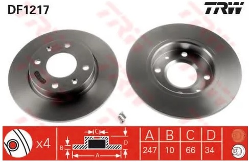 Диск тормозной передний CITROEN TRW DF 1217, D=247 мм