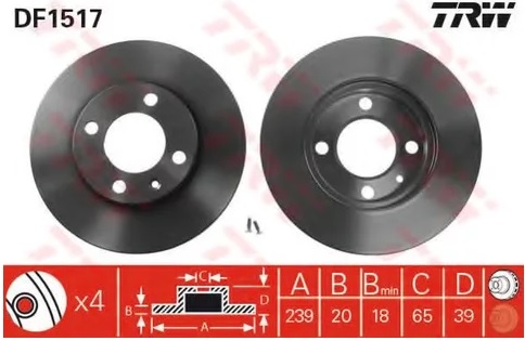 Диск тормозной передний AUDI 80 TRW DF 1517, D=239 мм