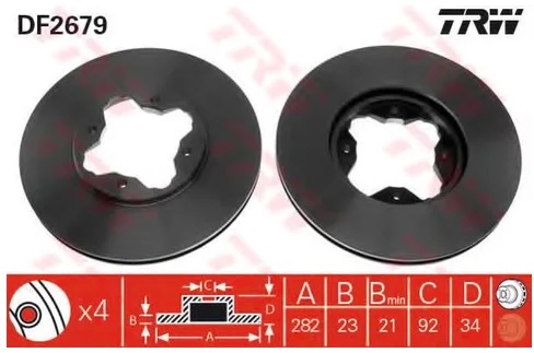 Диск тормозной передний Honda Accord TRW DF 2679, D=282 мм