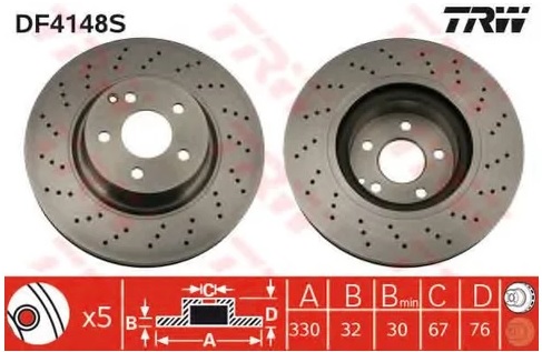 Диск тормозной передний Mercedes S-CLASS TRW DF 4148S, D=330 мм