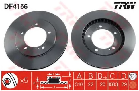 Диск тормозной передний Suzuki Grand Vitara, Vitara TRW DF 4156, D=310 мм
