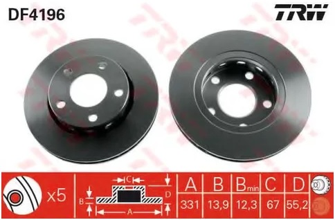 Диск тормозной задний Mercedes M-CLASS TRW DF 4196, D=331.5 мм