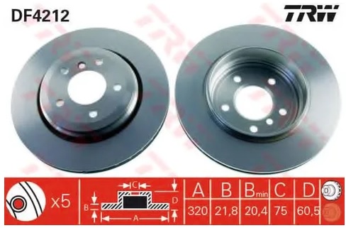 Диск тормозной задний BMW 3 TRW DF 4212, D=320 мм