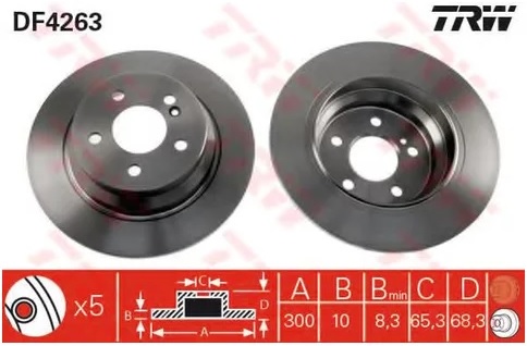 Диск тормозной задний Mercedes CLS, E-CLASS TRW DF 4263, D=300 мм