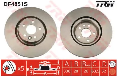 Диск тормозной передний Volvo S60, S80, V60, V70, XC70 TRW DF 4851S, D=336 мм