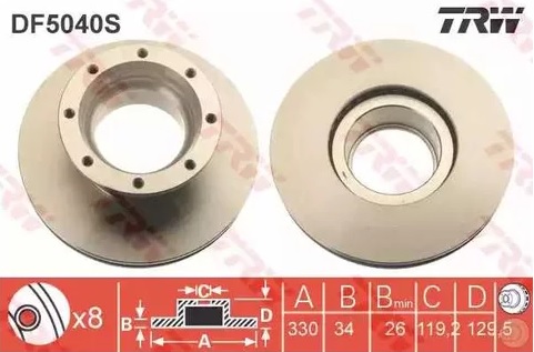 Диск тормозной задний MERCEDES-BENZ TRW DF 5040S, D=330 мм