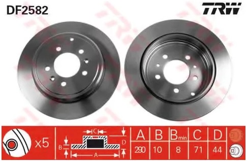 Тормозной диск задний Peugeot 605 TRW DF 2582, D=290 мм