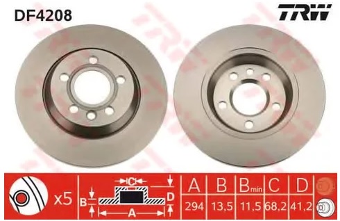 Тормозной диск задний FORD GALAXY TRW DF 4208, D=294 мм