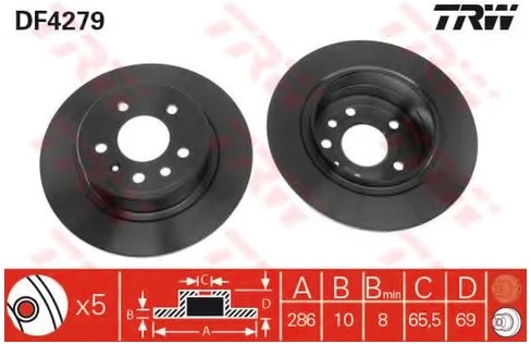 Тормозной диск задний Saab 9-5 TRW DF 4279, D=286 мм