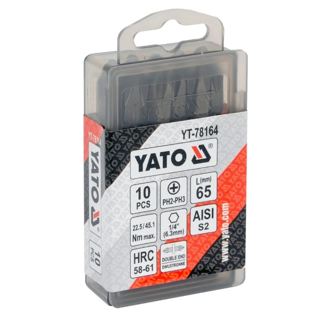 Бита двухсторонние YATO YT78164 (1/4X65 мм, PH2-PH3, 10 шт)