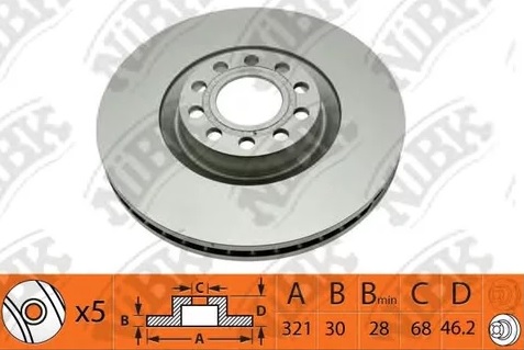 Диск тормозной передний AUDI A4, A6, ALLROAD NiBK RN1393, D=321 мм