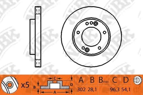 Диск тормозной передний KIA SORENTO NiBK RN1313, D=302 мм