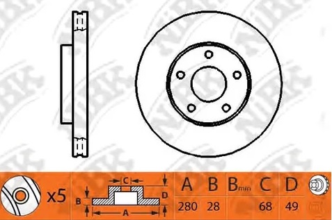 Диск тормозной передний NISSAN ALMERA, PRIMERA, X-TRAIL NiBK RN1180, D=280 мм