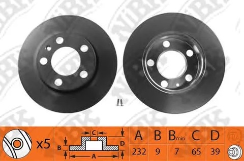 Диск тормозной задний AUDI A3 NiBK RN1084, D=232 мм