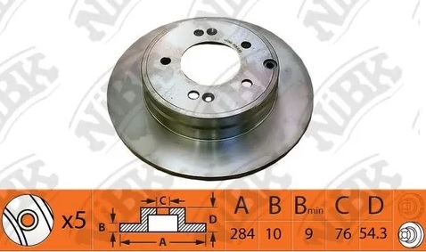 Диск тормозной задний HYUNDAI SONATA, KIA OPTIMA NiBK RN1476, D=284 мм