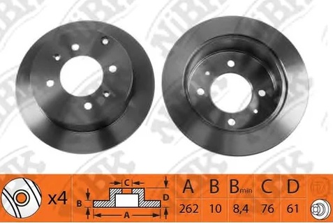 Диск тормозной задний HYUNDAI SONATA, MATRIX, KIA MAGENTIS NiBK RN1175, D=262 мм