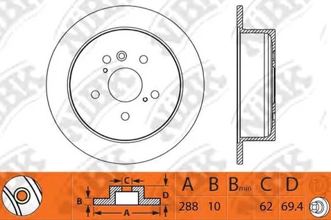 Диск тормозной задний LEXUS RX300, 330, 350 NiBK RN1255, D=288 мм