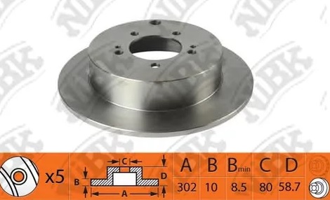 Диск тормозной задний MITSUBISHI OUTLANDER NiBK RN1404, D=302 мм