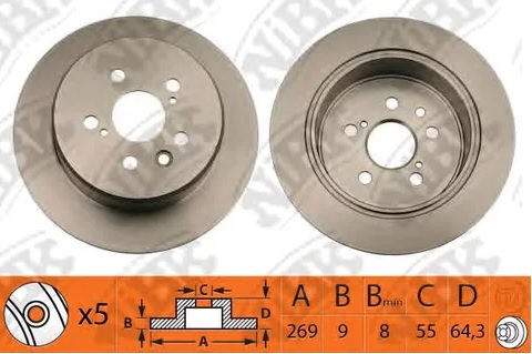 Диск тормозной задний TOYOTA Carina, Caldina, Celica NiBK RN1232, D=269 мм