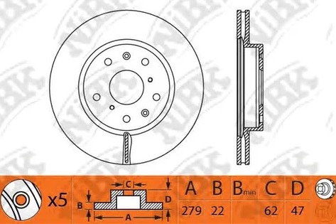 Диск тормозной передний FIAT SEDICI, SUZUKI SX4 NiBK RN1320, D=279 мм