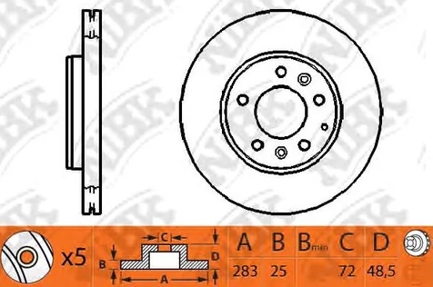 Диск тормозной передний MAZDA 6 NiBK RN1195, D=283 мм