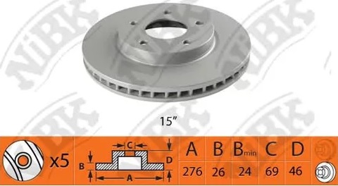 Диск тормозной передний MITSUBISHI LANCER NiBK RN1366, D=276 мм